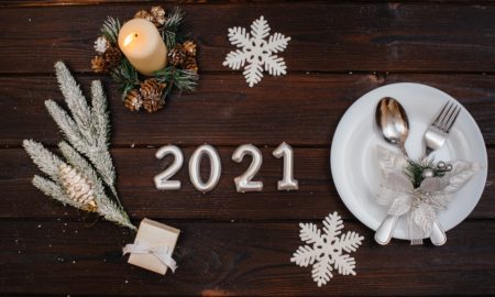 festive table setting with 2021 on table