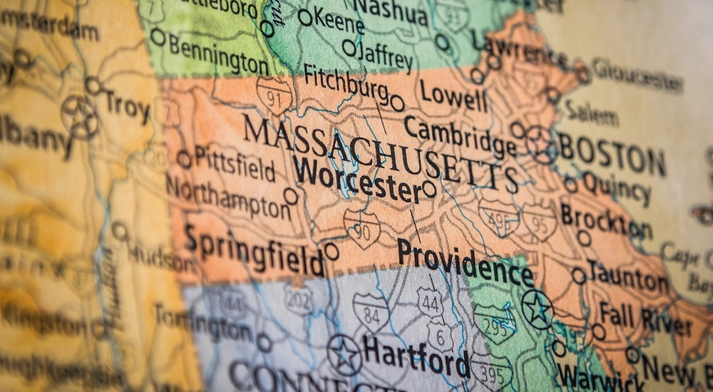 Massachusetts: Closeup Of Massachusetts on map