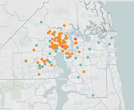 Lead Poisoning: Crime map Jacksonville. Florida