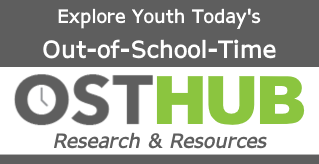 Youth Today's OST HUB logo gray & lime green on white