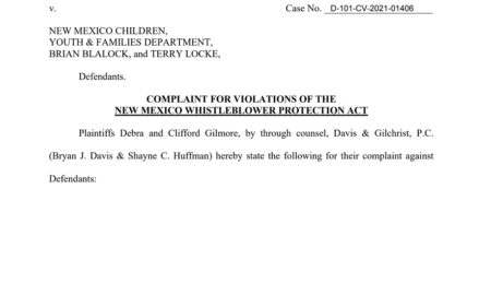 fired New Mexico child services employees file whistleblower lawsuit: image of lawsuit paperwork