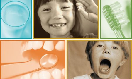 Illinois COVID children's dental health grants: images of children at dentist and dental procedure graphics