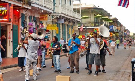 Louisiana arts, music, culture grants: a jazz band plays jazz melodies in the street