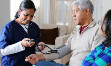 community health and health equity program grants: Home health care worker and an elderly couple
