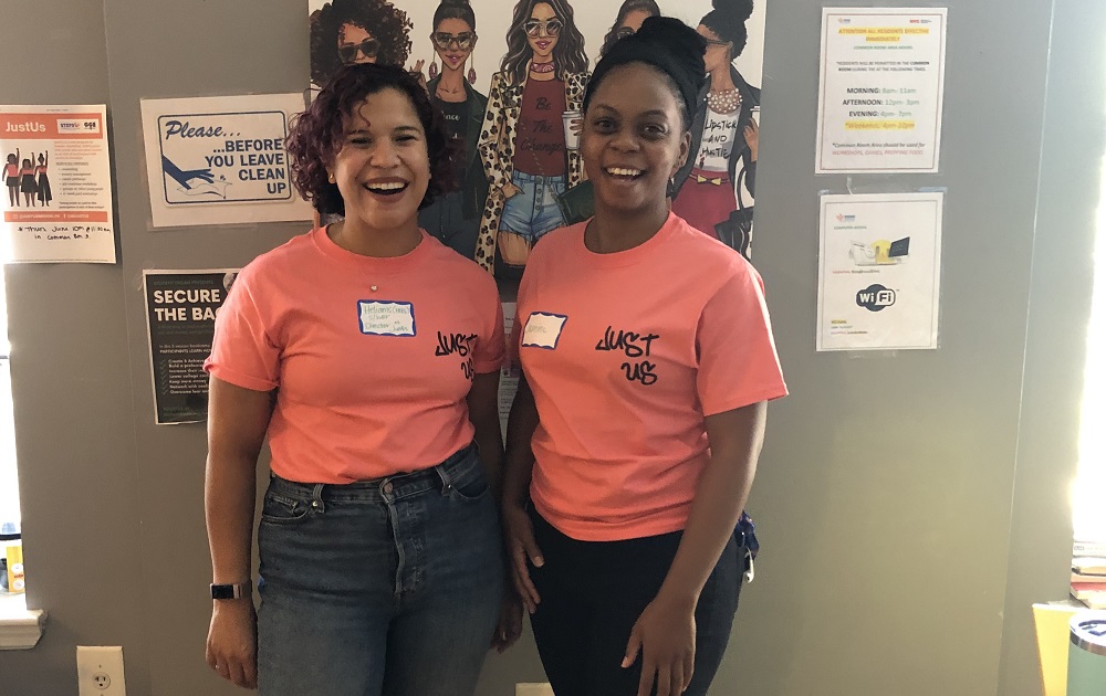 Helianis Quijada Salazar and Jasmine Jones stand inside the offices of JustUs, a Brooklyn, N.Y. projected aimed at diverting justice-involved girls and queer youth from juvenile detention facilities and into community programs.