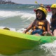San Diego outdoor spaces grants: two happy young girls in a yellow kayak