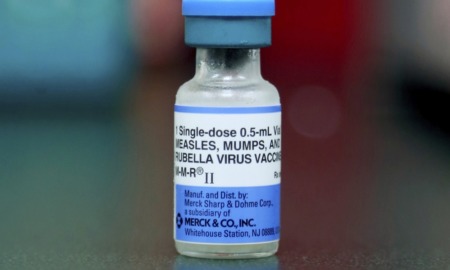 vaccination rates dip for kindergartners: vial of measles, mumps and rubella vaccine