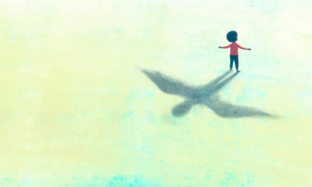 reimagining youth work: graphic of child with arms outstretched showing wings as shadow