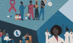 Health equity grants: graphic of people of color in health workplaces
