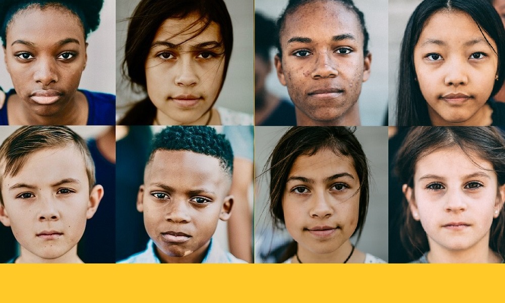 Minnesota education equity grants, youth family grants: collage of faces of diverse youth with yellow border at bottom