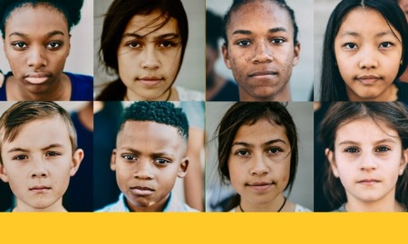 Minnesota education, youth family grants: collage of faces of diverse youth with yellow border at bottom