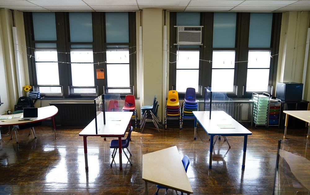 Test scores show historic COVID setbacks: photo of classroom setup during COVID pandemic