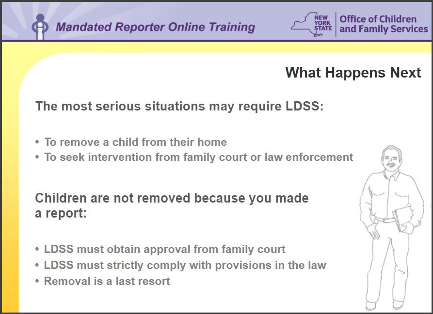 NY Mandated Reporter Training: Course example page of text