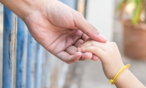 Incarcerated parents with minor children services and support grants: adult hand holds child's hand through bars