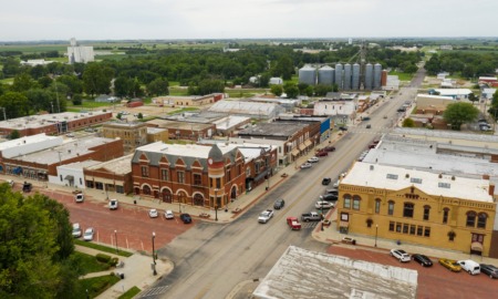 Rural community development grants: aerial view of downtown of rural American town