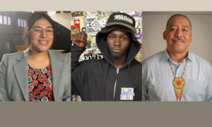 Juvenile Justice Reform: Three headshot composite — one dark-haired woman in gray suit jacket, one Black man in dark hoodie, one balding man in blue shirt