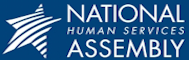 LOGO National Human Services Assembly white text on marine blue background with white star