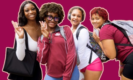 Southern black women/girls mental health grants: group of young black women smiling and showing peace signs