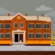 Idaho school bonds and education culture wars: cartoon depiction of school building in disrepair