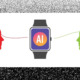 AI Therapy: 2head genderless profiles (one lime green & one red) with tangled threads in brain areaon either side of watch with AI text in face