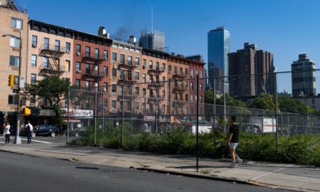 Manhattan west side community project grants, Manhattan community grants: a street in Hell's Kitchen with undeveloped land