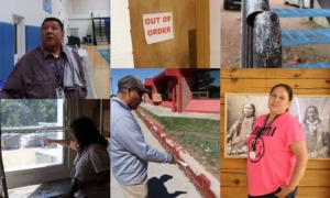 Tribal colleges campuses are falling apart: photo collage of people and deterioration on campuses