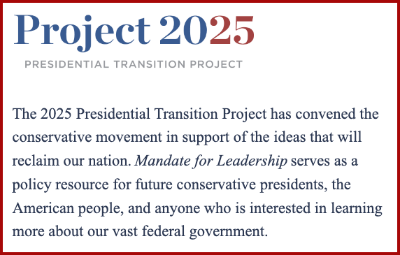 Education in 2025: Text image with title "Project 2025 Presidential Transition Project" and text paragraph " The 2025 Presidential Transition Project has convened the conservative movement in support of the ideas that will reclaim our nation. Mandate for Leadership serves as a policy resource for future conservative presidents, the American people, and anyone who is interested in learning more about our vast federal government."