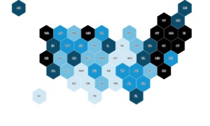 How would SNAP benefit cuts affect your community: map of United States where each state is hexagon color coded