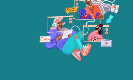 Exploring pride and support of LGBTQ+ young people in rural communities: illustrated graphic of young people of different ethnicities connecting through technology