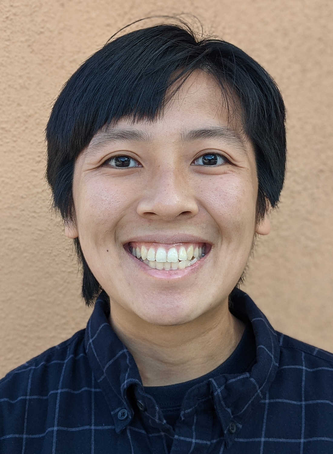Diane Hsieh headshot: smiling woman with short dark hair and dark blue plaid shirt
