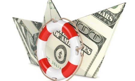 Cash, community, possibility; foster youth _feature : paper boat made with dollar banknotes, and a lifebelt, concept of safety (3d render)