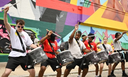 Philadelphia OST arts education program grants: group of youths with drums playing energetically