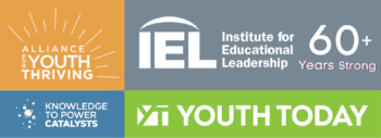 Connected Logos for Youth Today, IEL, KP Catalysts and the Alliance for Youth Thriving on bright colored boxes