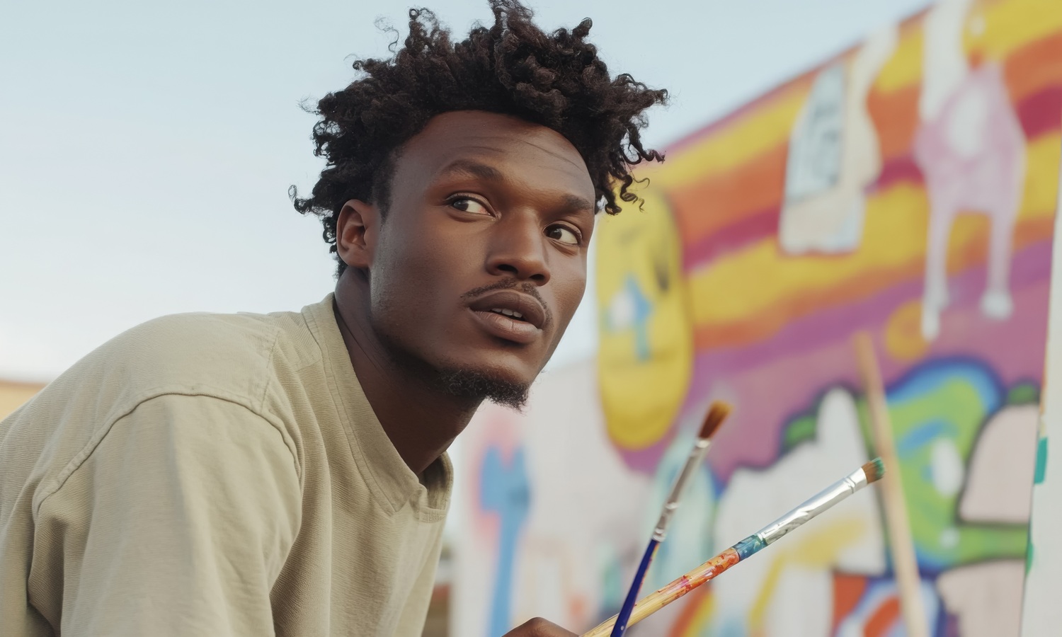 Keeping it real_feature3: young black male artist working on outdoor mural