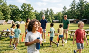 The most important moments of abuse prevention aren't always on the schedule_feature: group of children having water break at summer camp with camp staff