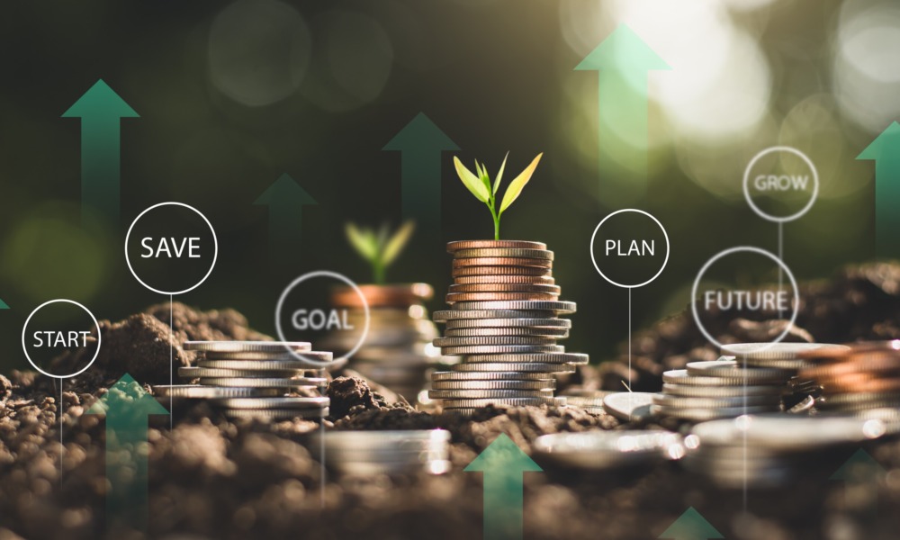 What is wealth-a teen perspective_feature2: graphic depicting money growing over time with piles of coins and seedlings sprouting, financial education