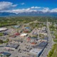 Alaska community grant, arts, culture, social services, educator support scholarship grants_feature: aerial view of Palmer, Alaska with mountains in the distance