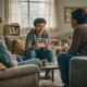 Be seen-A simple activity for fostering deep relational visibility in youth groups_feature: a boy holds a card with an eye on it in a group setting as part of activity