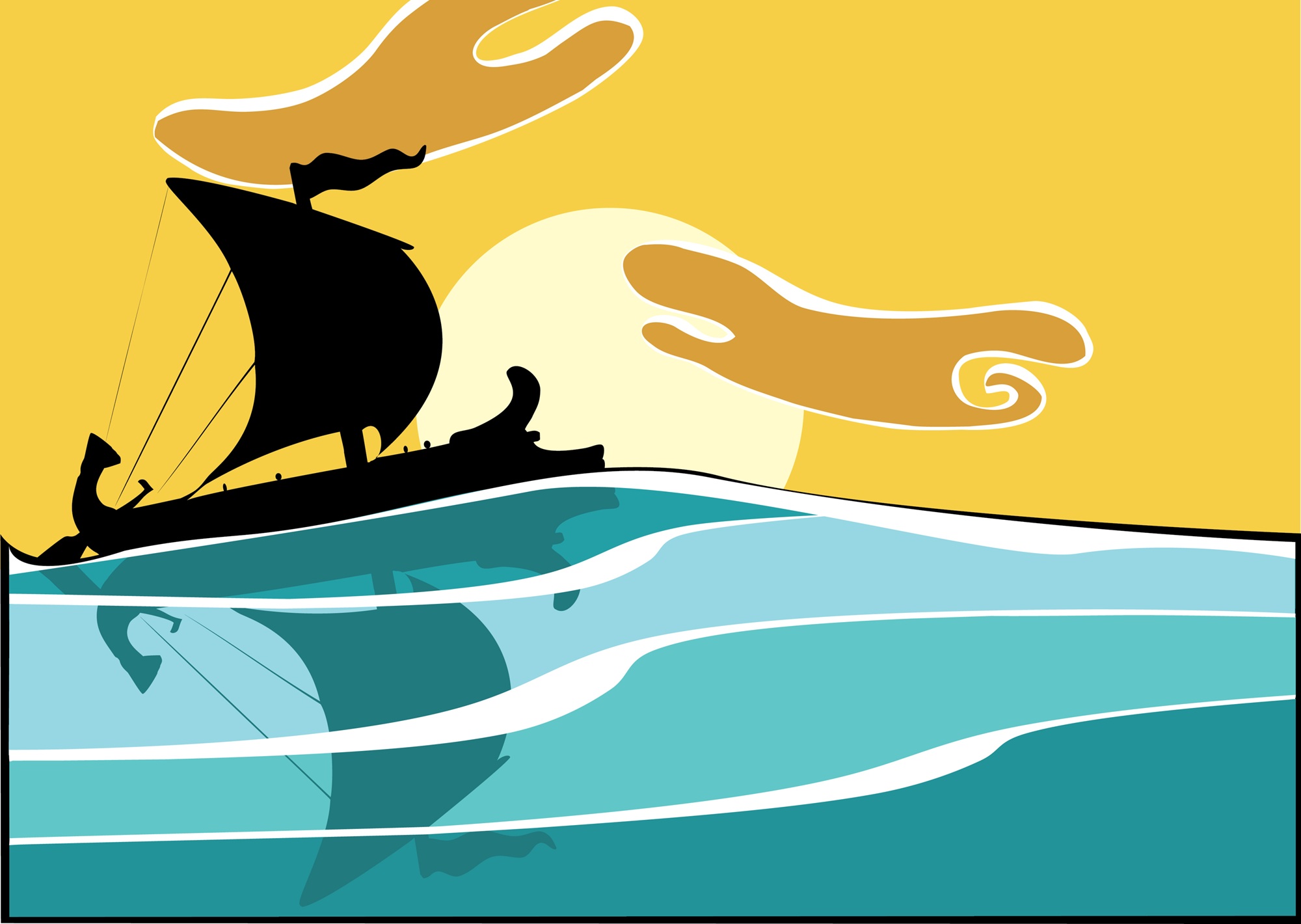The Odyssey’s epic tale of productive struggle _feature: colorful graphic depiction of Greek warship from The Odyssey sailing