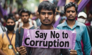 The moral power of youth today-Indias Gen Z protesters have set a unique global example_feature: several young Indian men protesting using nonviolent resistance with one holding sign that says "Say No to Corruption"