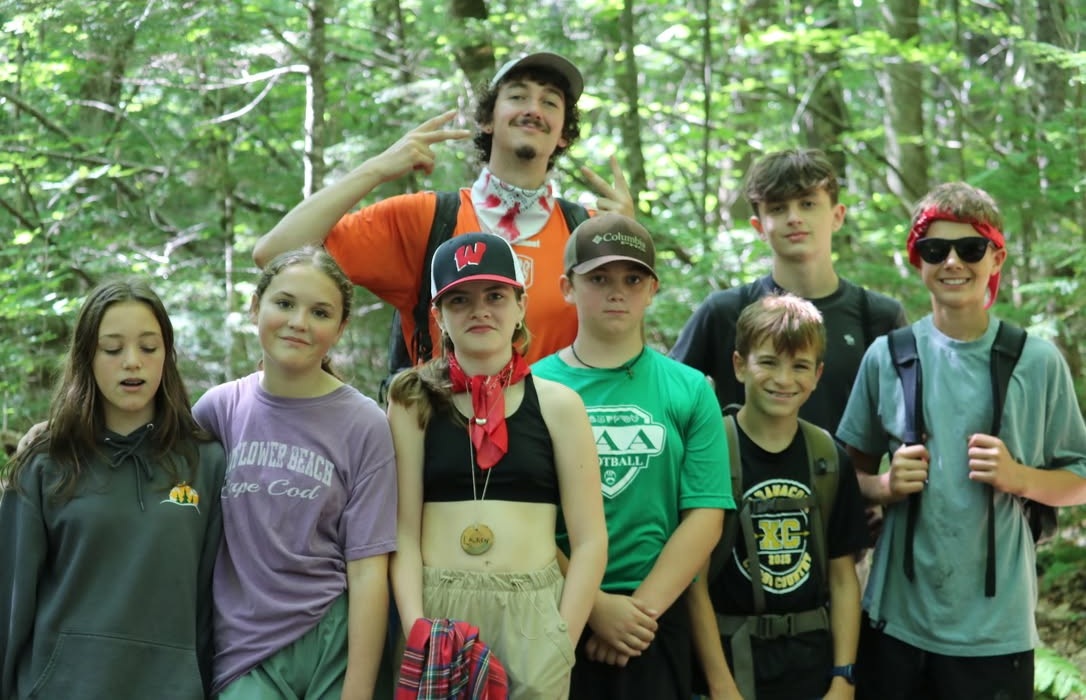 Young people need more than safer screens_4H Bryant Pond: group of young kids and mentor standing in forest smiling ready for a hike