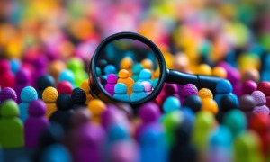 A massive human experiment without consent_feature: graphic depiction of crowd of colorful human figures under a microscope