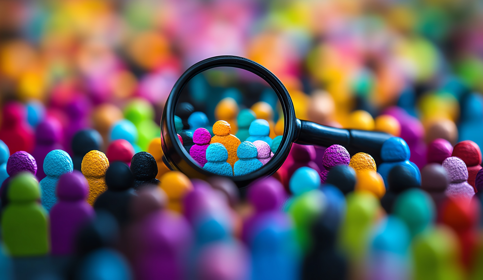 A massive human experiment without consent_feature: graphic depiction of crowd of colorful human figures under a microscope