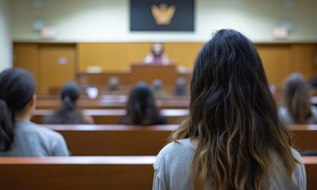 Juvenile justice reform should start with decisions young people can understand_feature: young female offender sits in judicial room with several others
