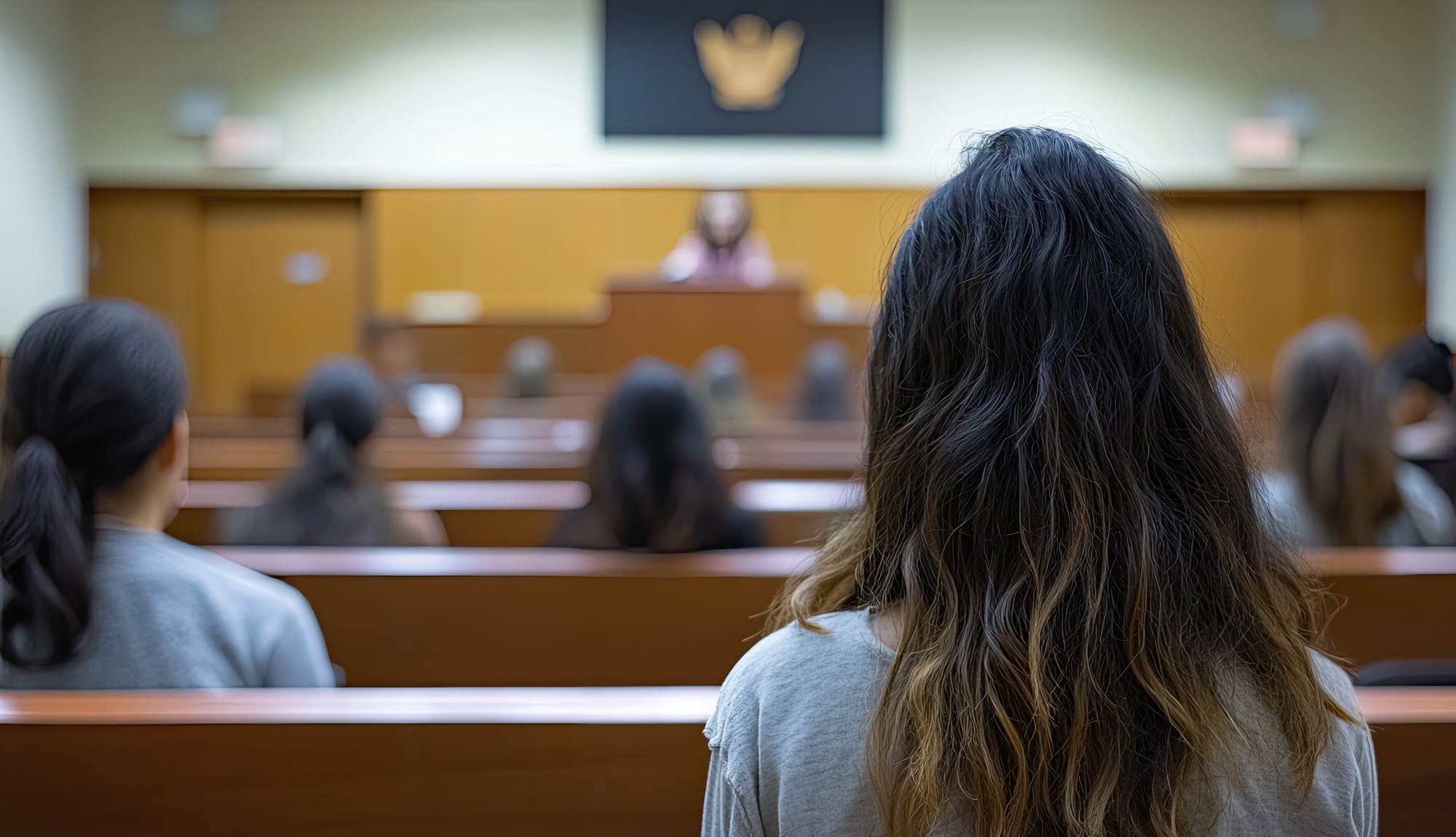 Juvenile justice reform should start with decisions young people can understand_feature: young female offender sits in judicial room with several others