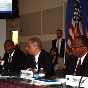 Acting Associate Attorney General Tony West, Attorney General Eric Holder and OJJDP Administrator Robert Listenbee at Friday's coordinating council meeting.